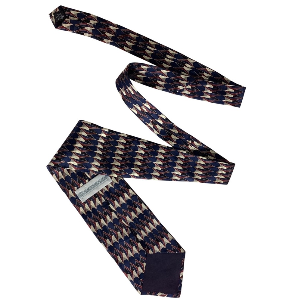 Courreges Homme Navy Geometric Abstract 100% Italian Silk Necktie Vintage Mens